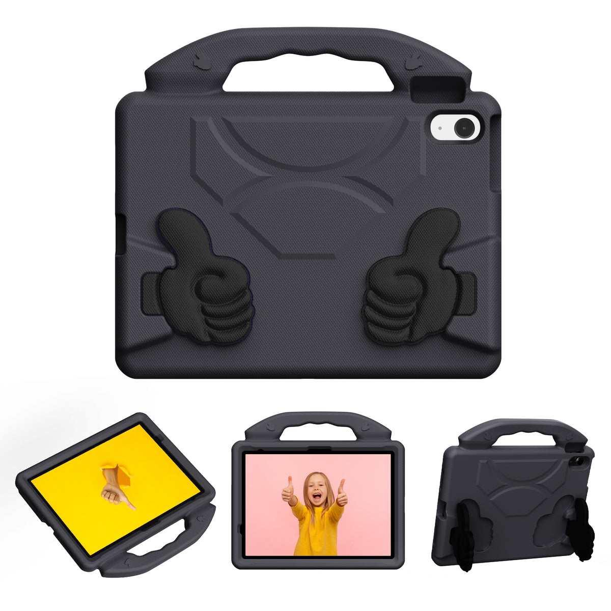 iPad 11 (A16, 2024) / iPad 10 / iPad Air 11"(M4-M2) Kids EVA Shockproof Thumb Stand Case (Black)