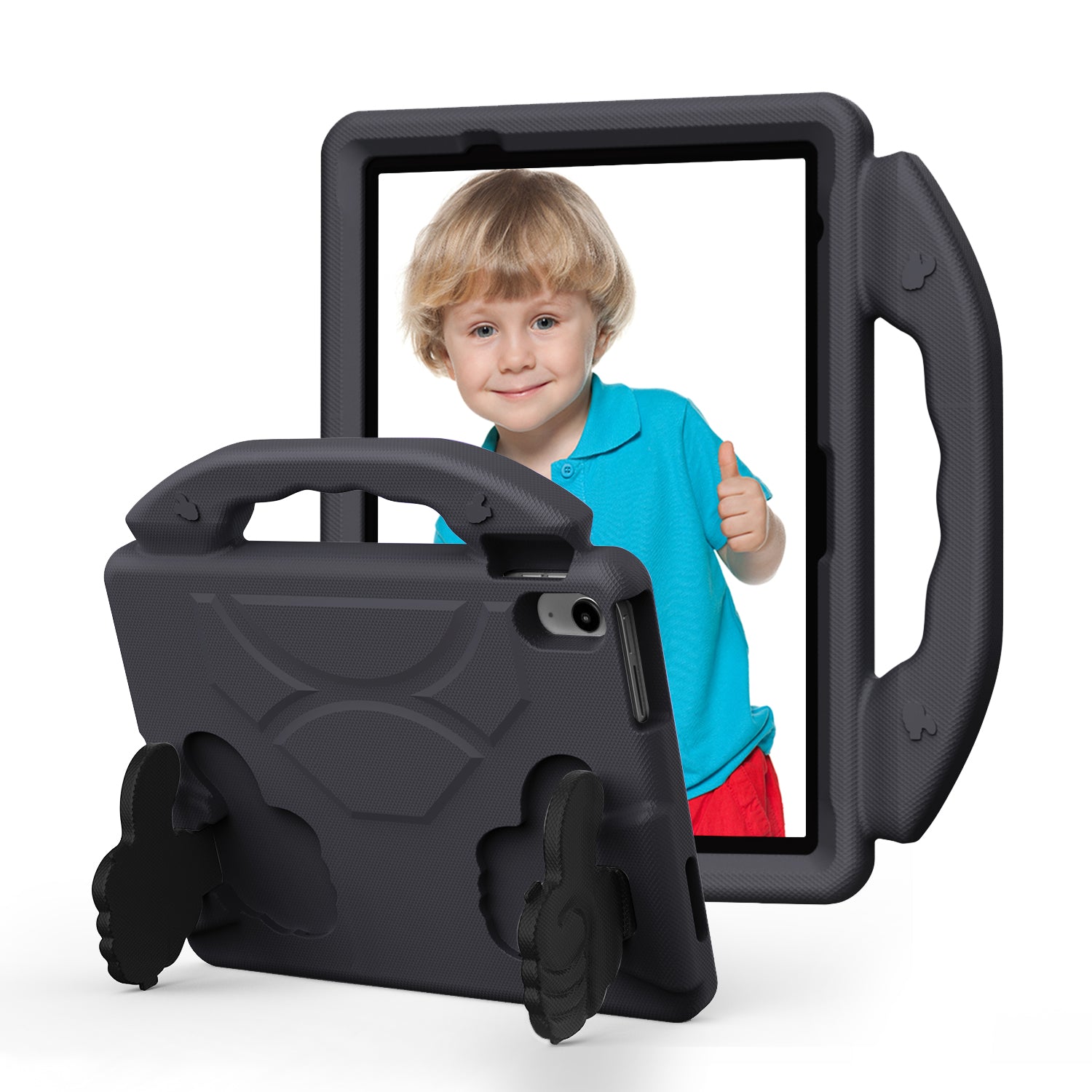 iPad 11 (A16, 2024) / iPad 10 / iPad Air 11"(M4-M2) Kids EVA Shockproof Thumb Stand Case (Black)