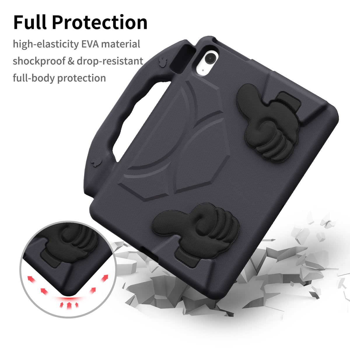 iPad 11 (A16, 2024) / iPad 10 / iPad Air 11"(M4-M2) Kids EVA Shockproof Thumb Stand Case (Black)