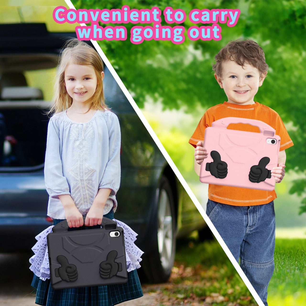 iPad 11 (A16, 2024) / iPad 10 / iPad Air 11"(M4-M2) Kids EVA Shockproof Thumb Stand Case (Black)