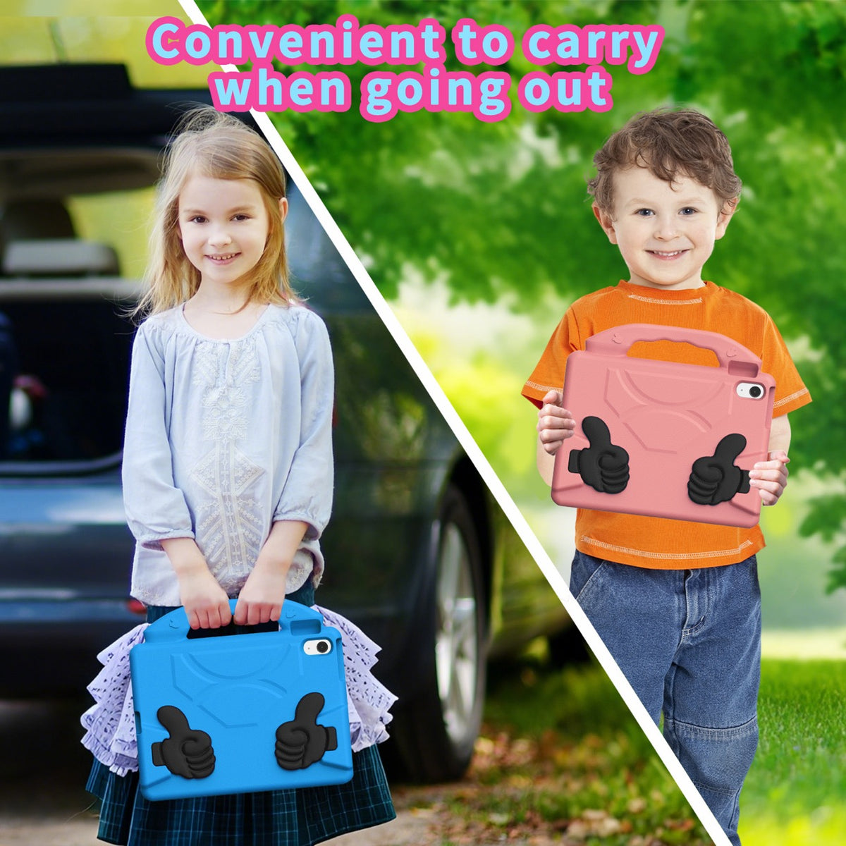 iPad 11 (A16, 2024) / iPad 10 / iPad Air 11"(M4-M2) Kids EVA Shockproof Thumb Stand Case (Blue)