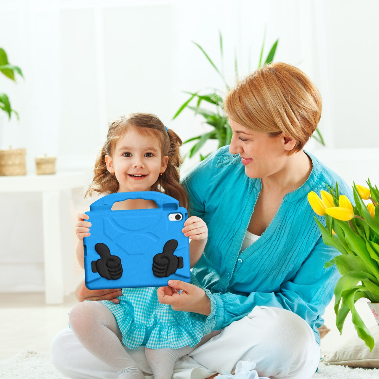 iPad 11 (A16, 2024) / iPad 10 / iPad Air 11"(M4-M2) Kids EVA Shockproof Thumb Stand Case (Blue)