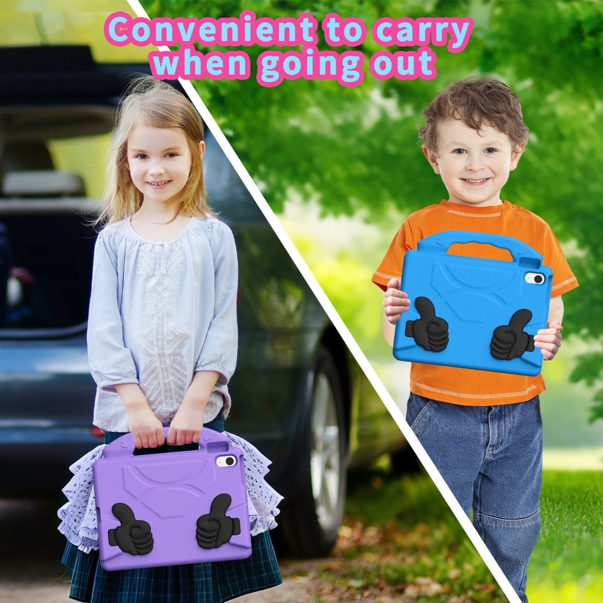 iPad 11 (A16, 2024) / iPad 10 / iPad Air 11"(M4-M2) Kids EVA Shockproof Thumb Stand Case (Purple)