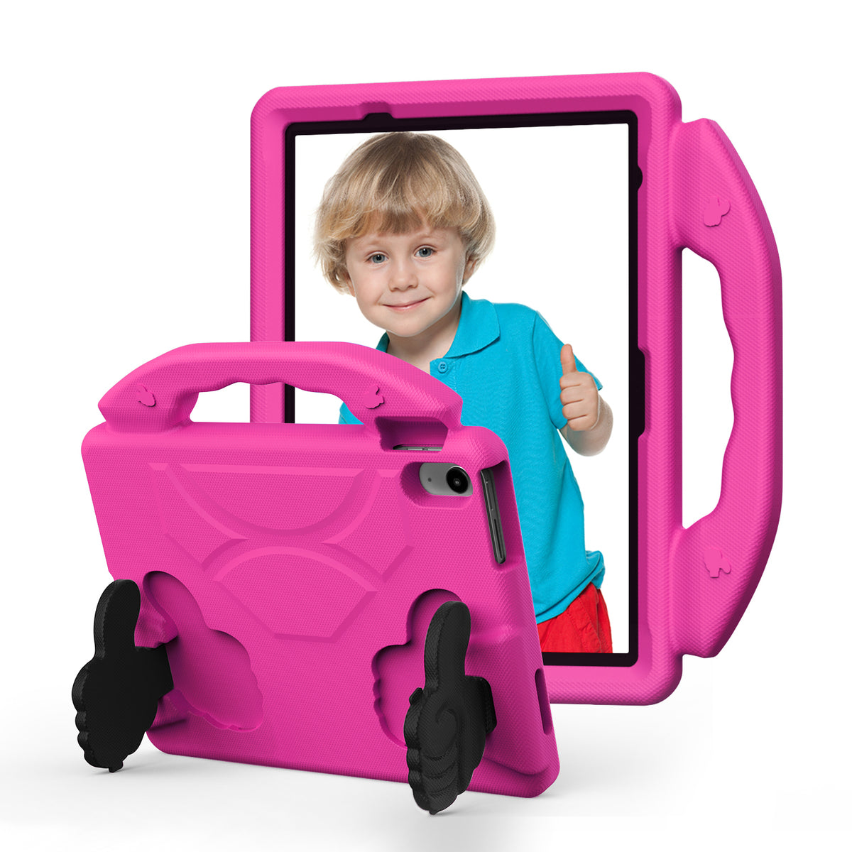 iPad 11 (A16, 2024) / iPad 10 / iPad Air 11"(M4-M2) Kids EVA Shockproof Thumb Stand Case (Rose)