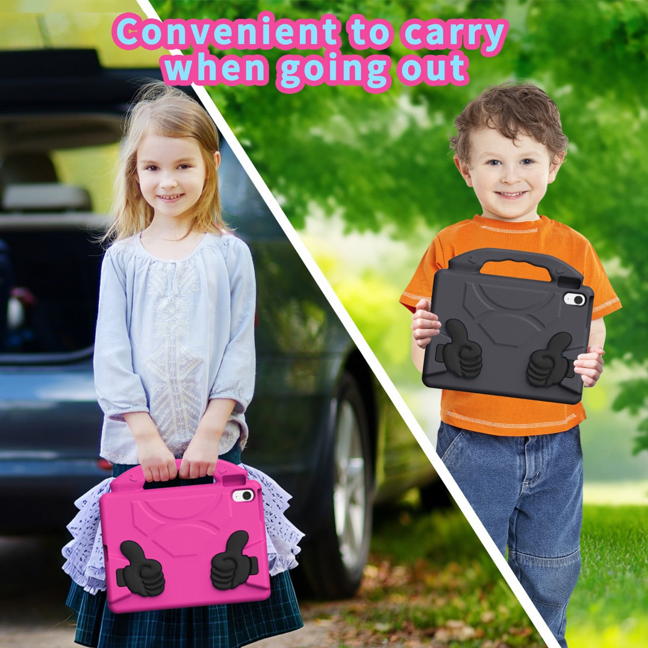 iPad 11 (A16, 2024) / iPad 10 / iPad Air 11"(M4-M2) Kids EVA Shockproof Thumb Stand Case (Rose)
