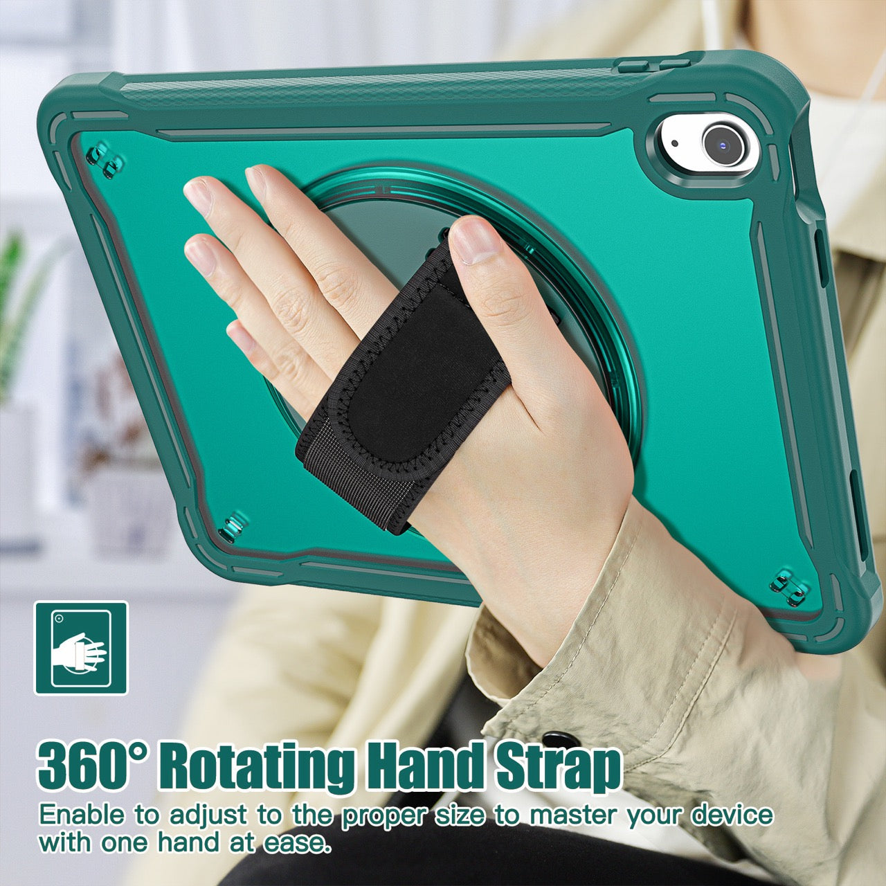 iPad 11" (A16, 2024) / iPad 10 (2022) Rugged Case - 360° Stand, Hand & Shoulder Strap - Shockproof - Green