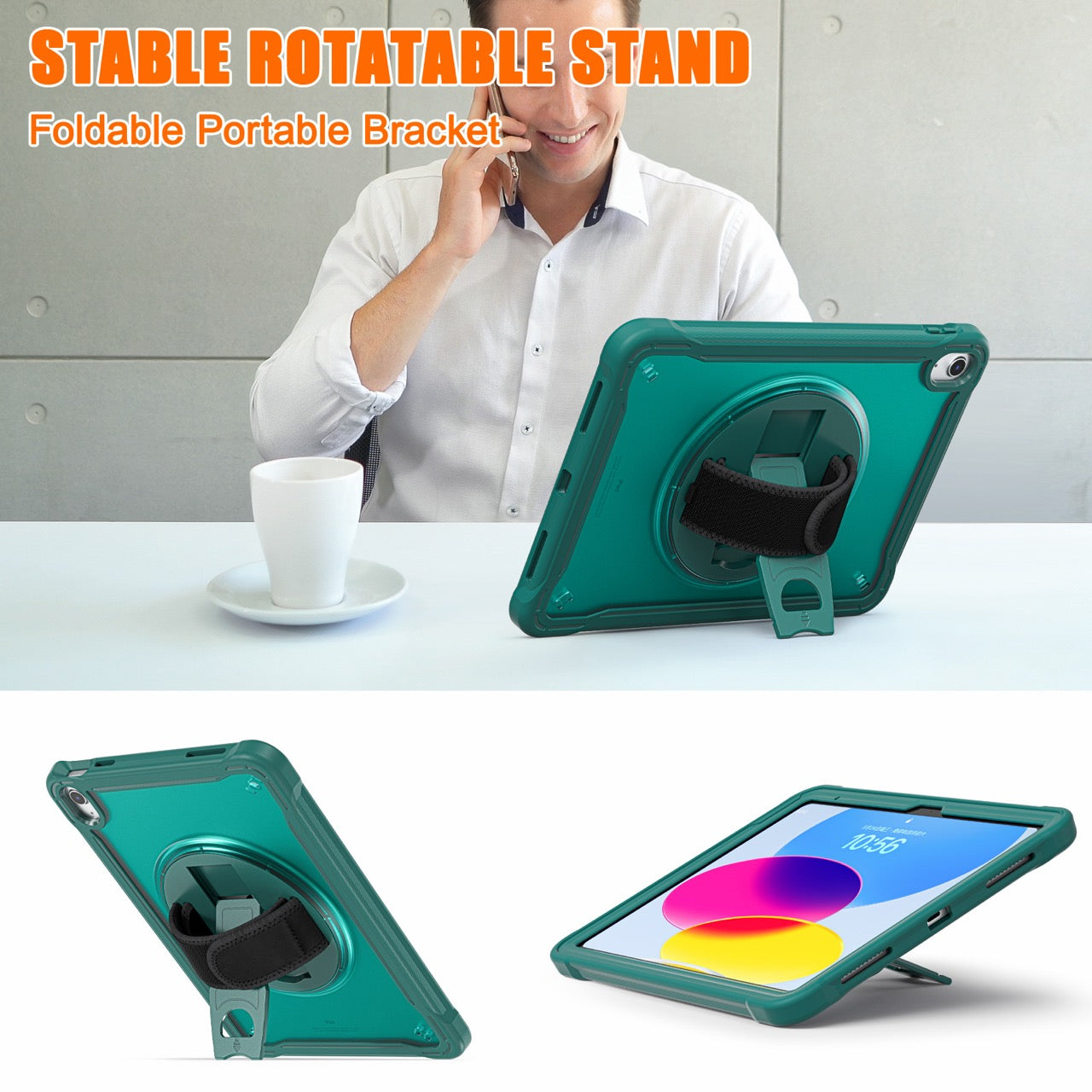 iPad 11" (A16, 2024) / iPad 10 (2022) Rugged Case - 360° Stand, Hand & Shoulder Strap - Shockproof - Green