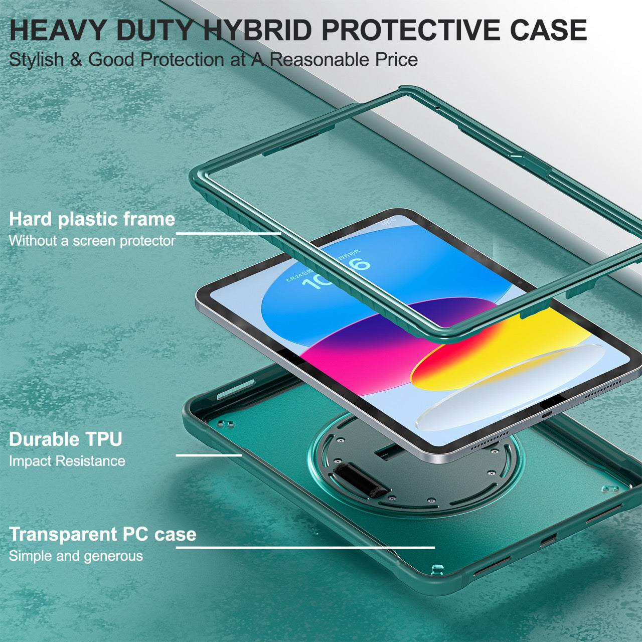 iPad 11" (A16, 2024) / iPad 10 (2022) Rugged Case - 360° Stand, Hand & Shoulder Strap - Shockproof - Green