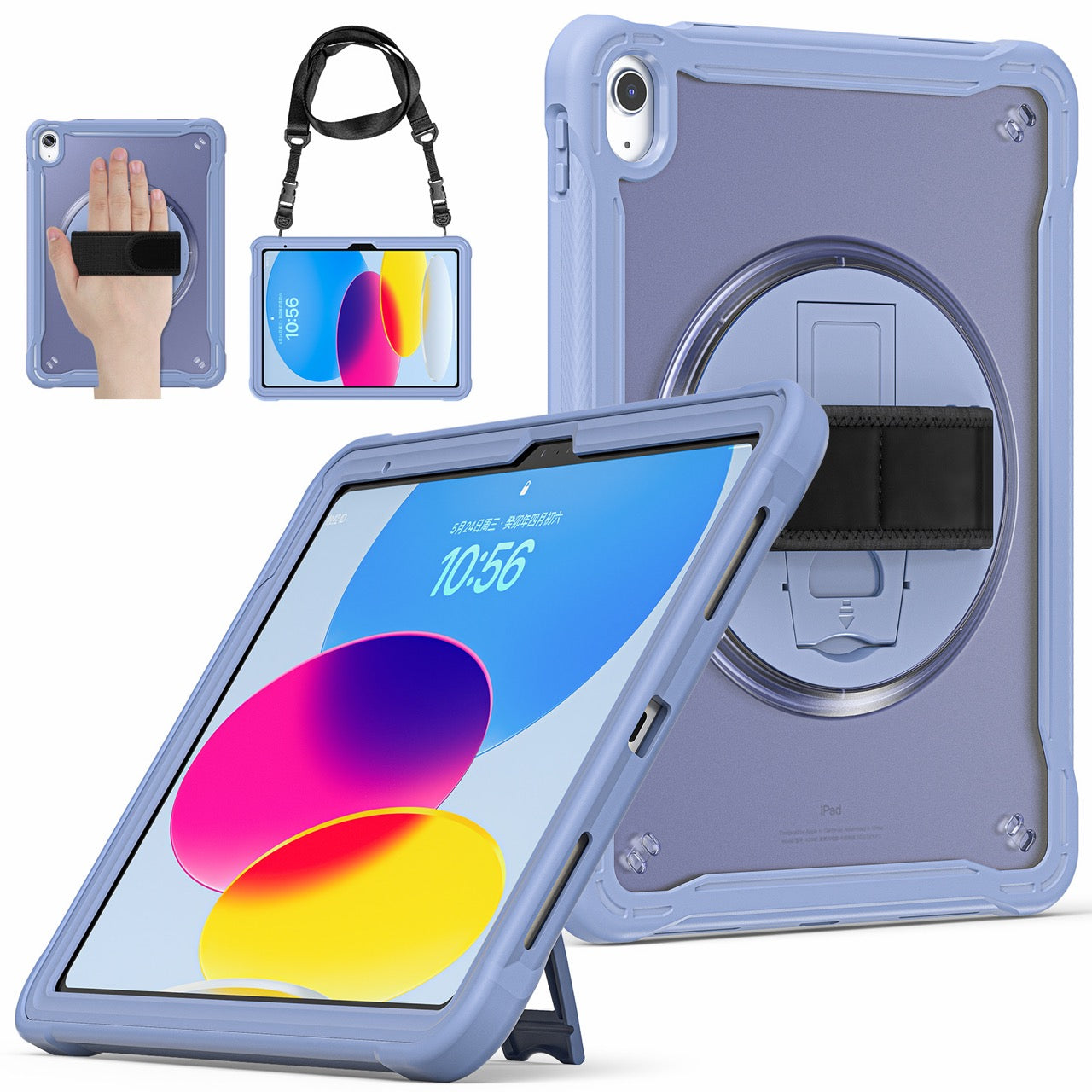 iPad 11" (A16, 2024) / iPad 10 (2022) Rugged Case - 360° Stand, Hand & Shoulder Strap - Shockproof - Lavender