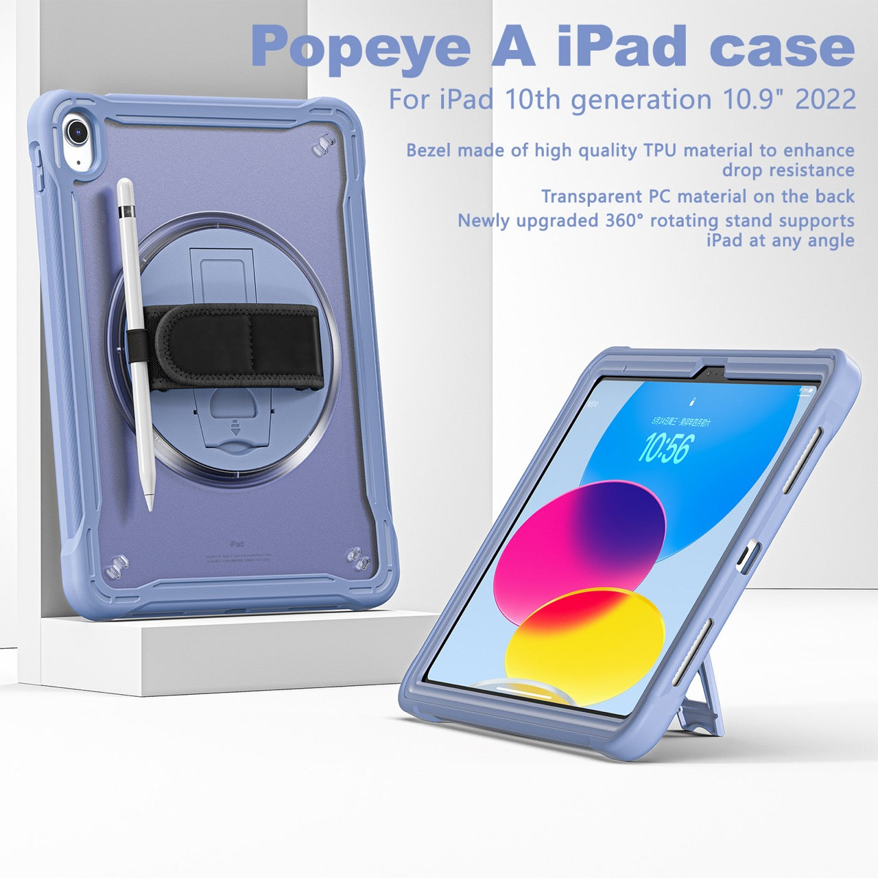 iPad 11" (A16, 2024) / iPad 10 (2022) Rugged Case - 360° Stand, Hand & Shoulder Strap - Shockproof - Lavender