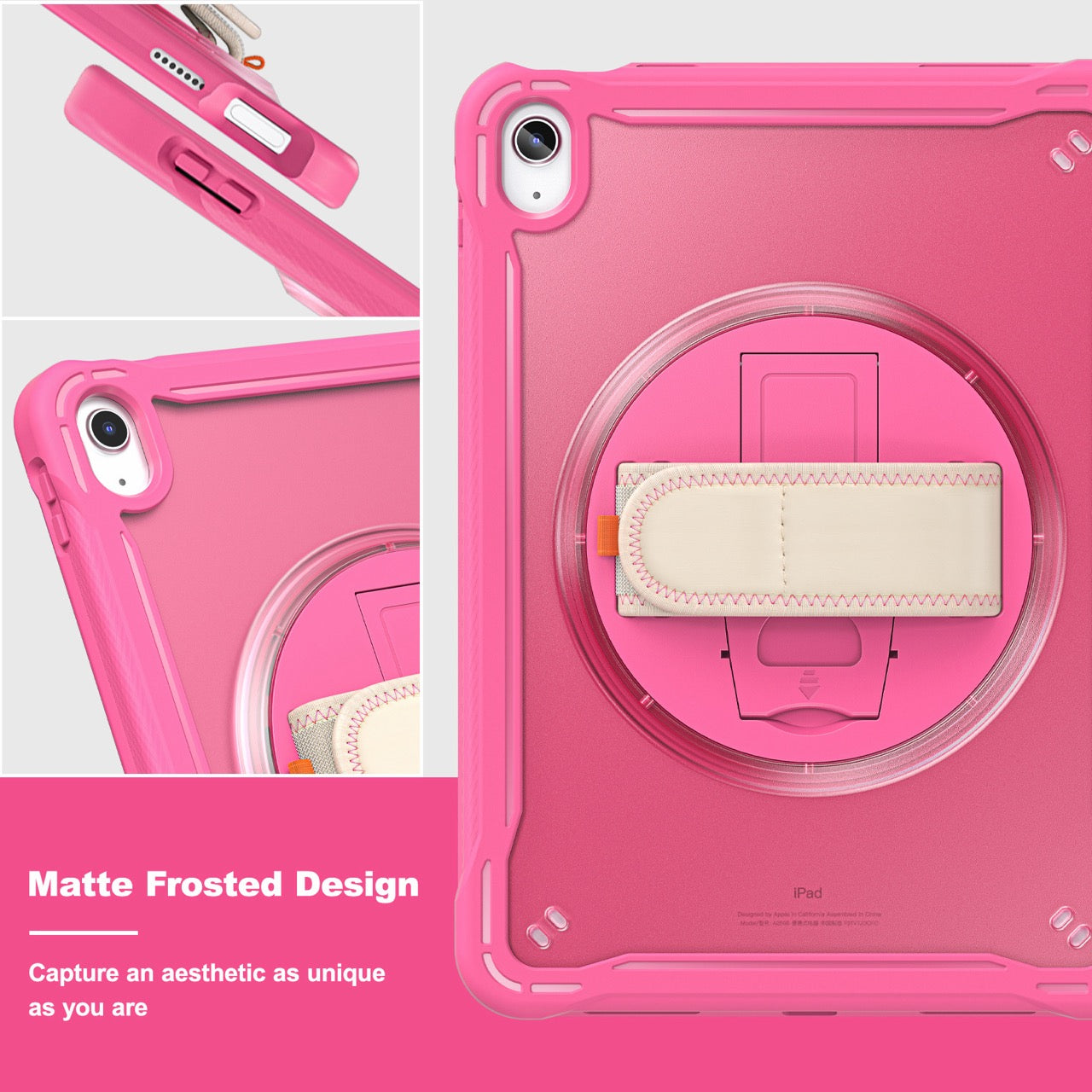 iPad 11" (A16, 2024) / iPad 10 (2022) Rugged Case - 360° Stand, Hand & Shoulder Strap - Shockproof - Rose