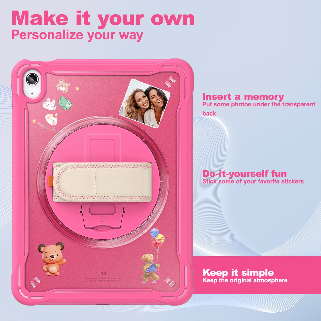 iPad 11" (A16, 2024) / iPad 10 (2022) Rugged Case - 360° Stand, Hand & Shoulder Strap - Shockproof - Rose