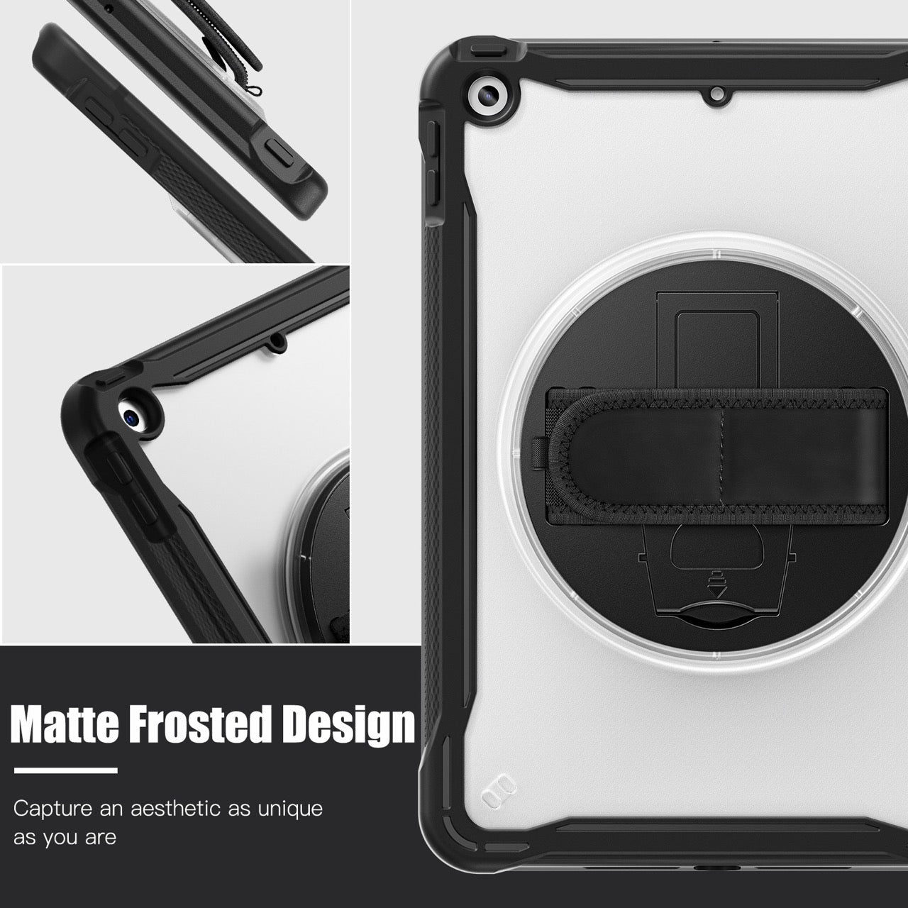 iPad 10.2" (7th/8th/9th Gen) Rugged Case - 360° Stand, Hand & Shoulder Strap - Shockproof - Black