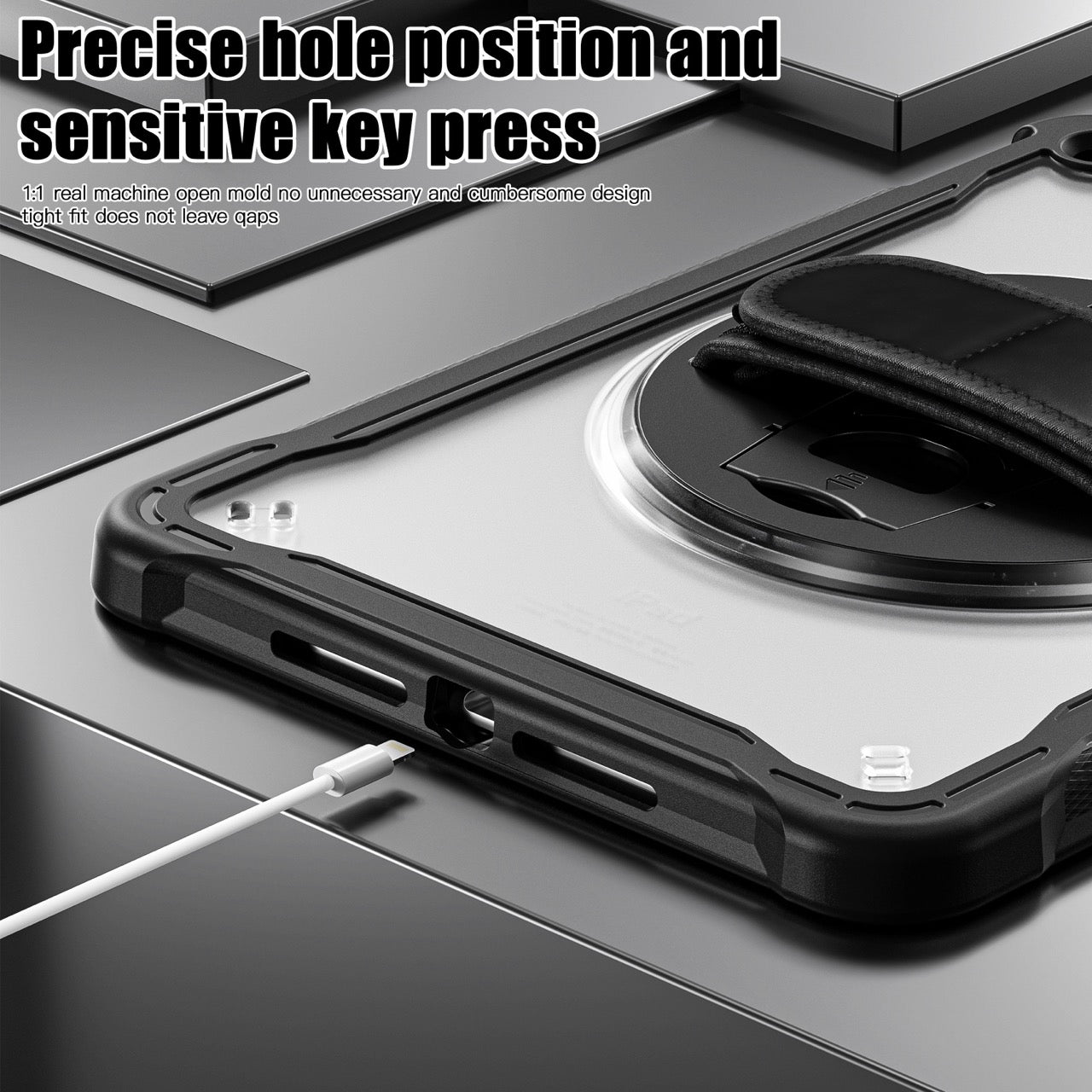 iPad 10.2" (7th/8th/9th Gen) Rugged Case - 360° Stand, Hand & Shoulder Strap - Shockproof - Black