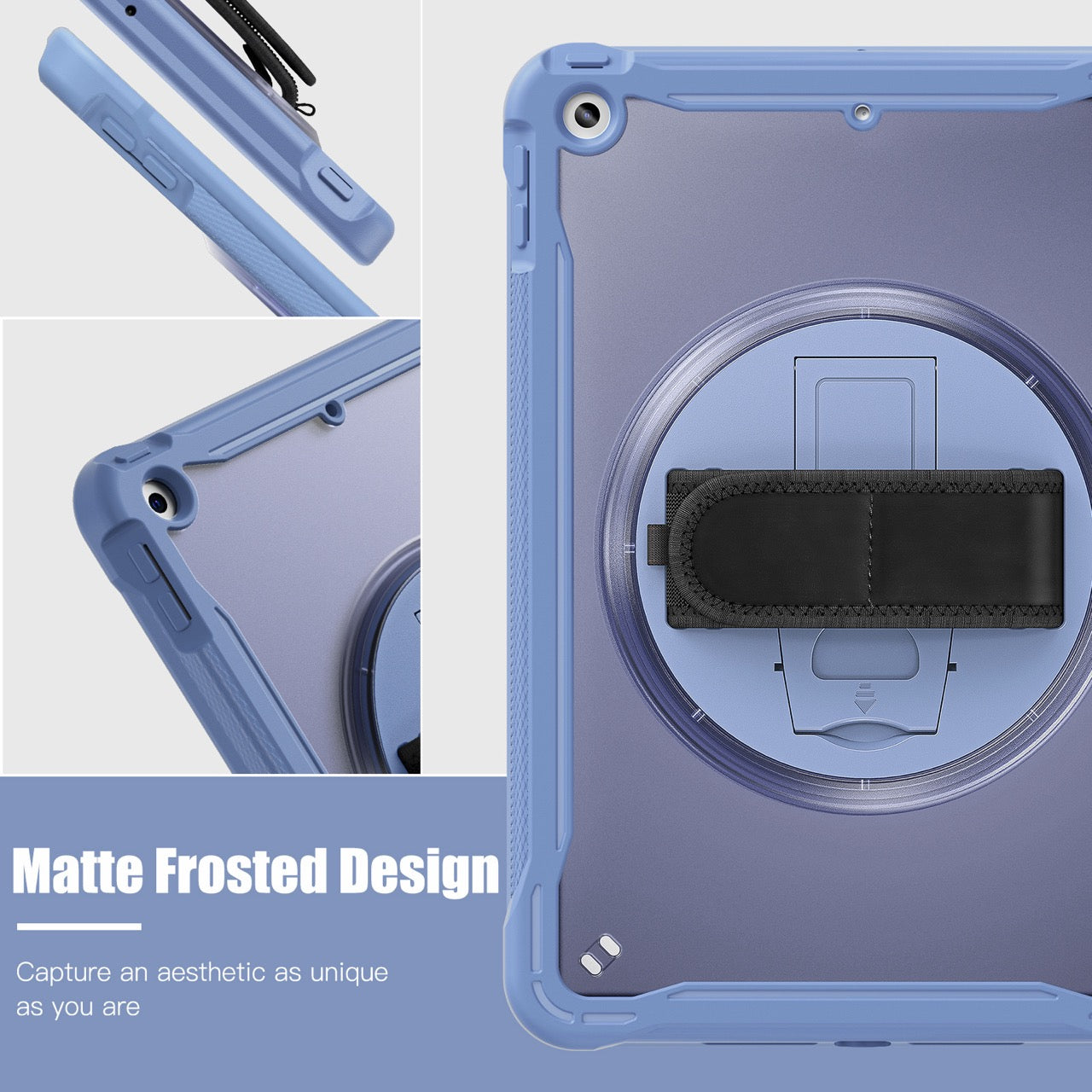 iPad 10.2" (7th/8th/9th Gen) Rugged Case - 360° Stand, Hand & Shoulder Strap - Shockproof - Lavender