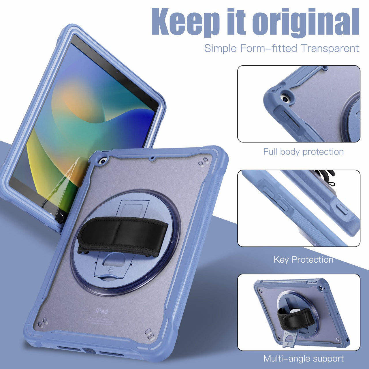 iPad 10.2" (7th/8th/9th Gen) Rugged Case - 360° Stand, Hand & Shoulder Strap - Shockproof - Lavender