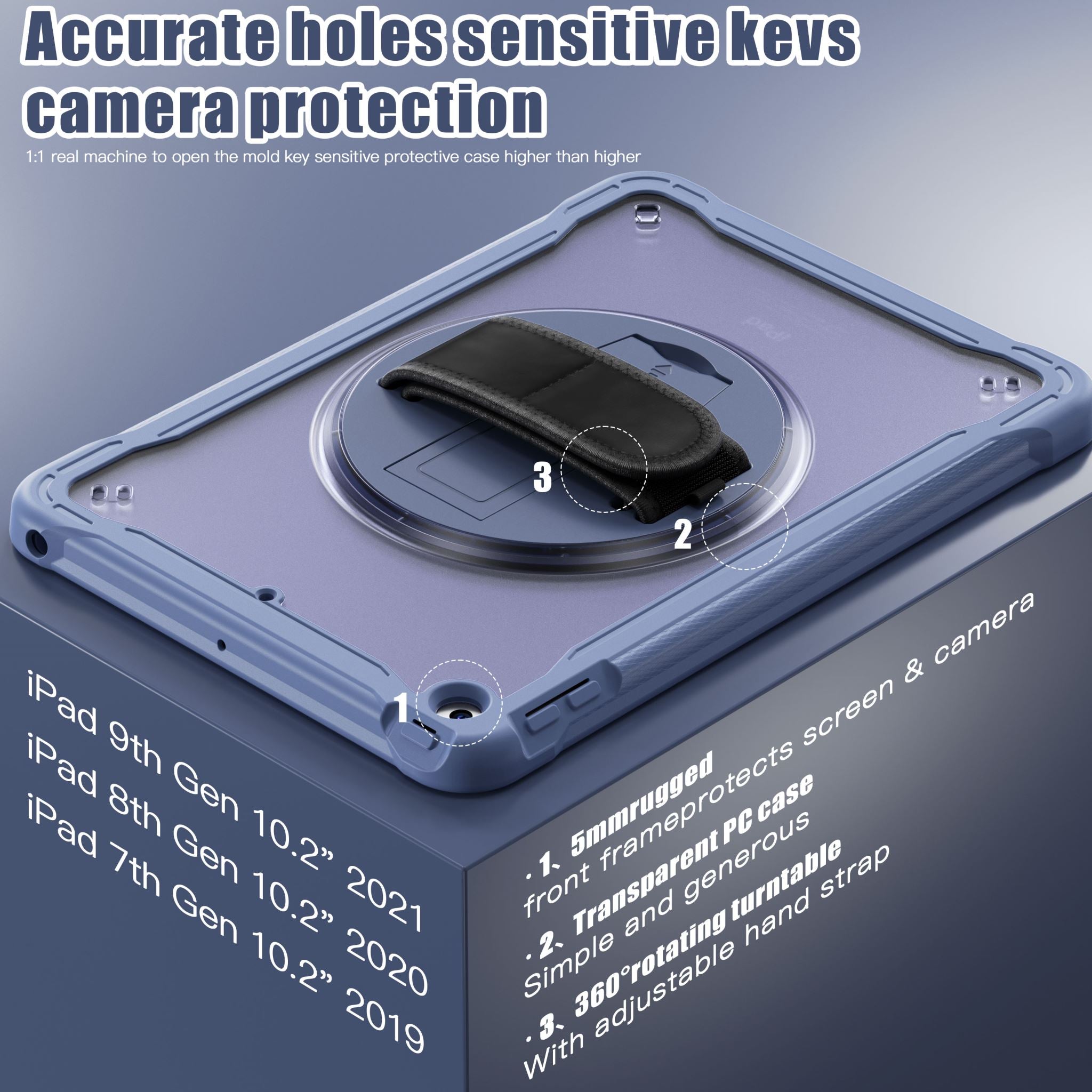 iPad 10.2" (7th/8th/9th Gen) Rugged Case - 360° Stand, Hand & Shoulder Strap - Shockproof - Lavender