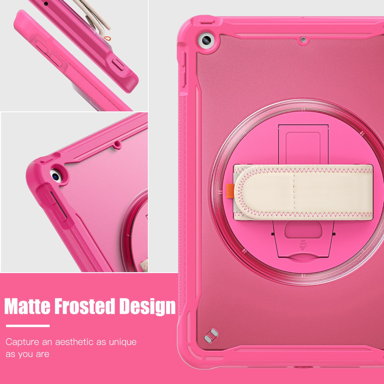 iPad 10.2" (7th/8th/9th Gen) Rugged Case - 360° Stand, Hand & Shoulder Strap - Shockproof - Rose