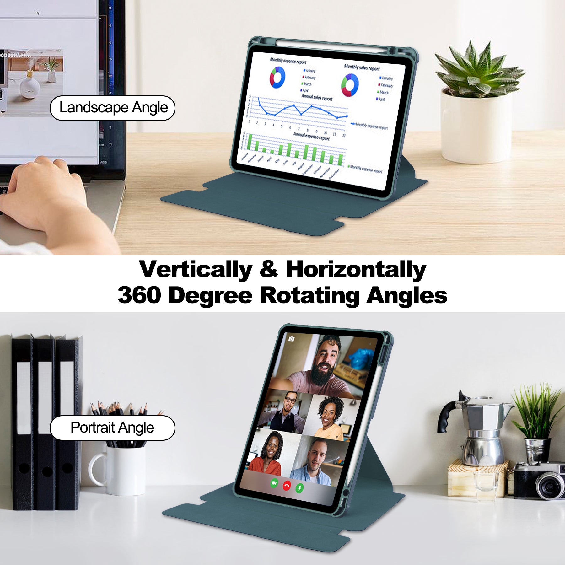 360° Rotating Keyboard Case for iPad Air 11 (M2 2024 / M3 2025) / Air 5/6 – Detachable Keyboard with Pencil Holder [Teal]