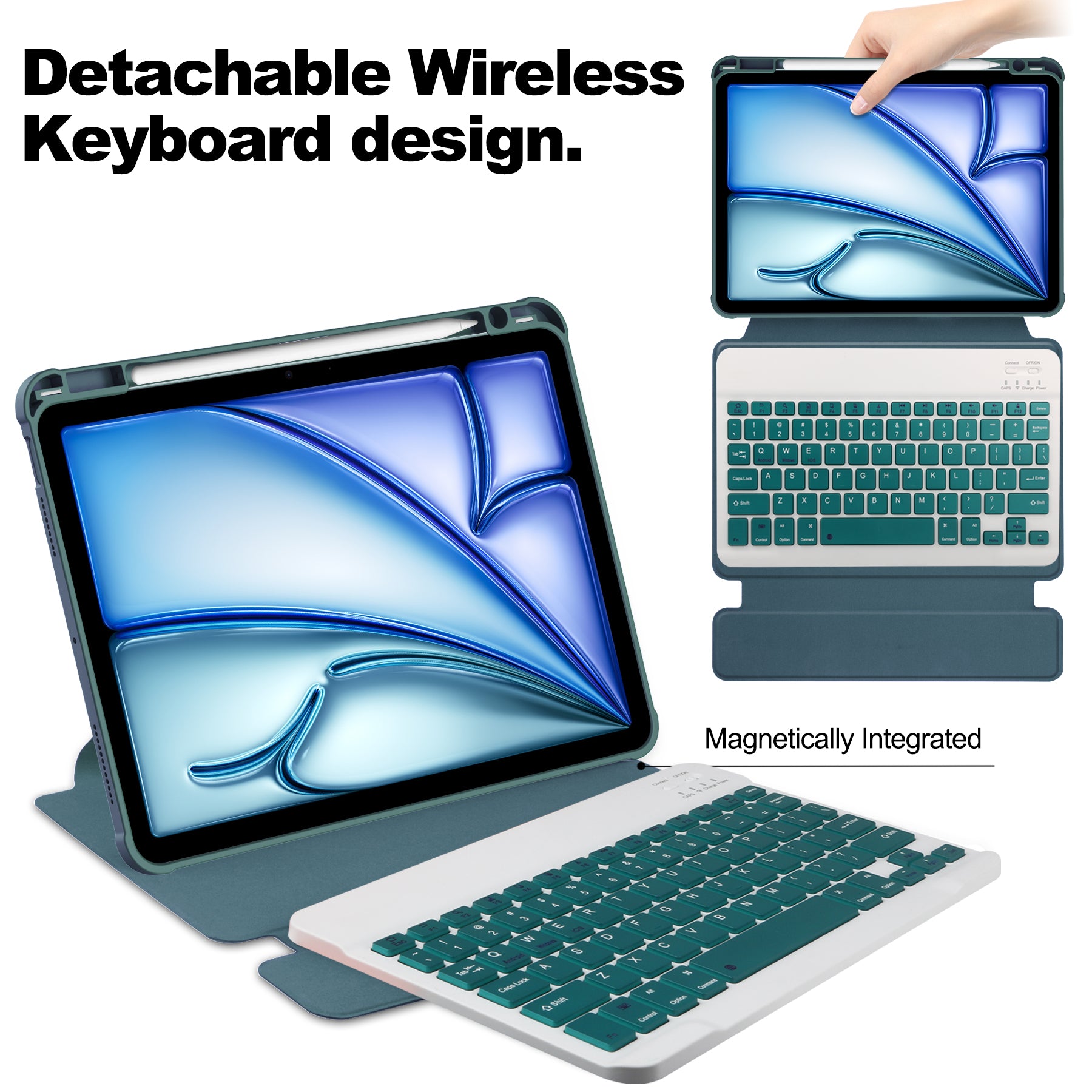 360° Rotating Keyboard Case for iPad Air 11 (M2 2024 / M3 2025) / Air 5/6 – Detachable Keyboard with Pencil Holder [Teal]