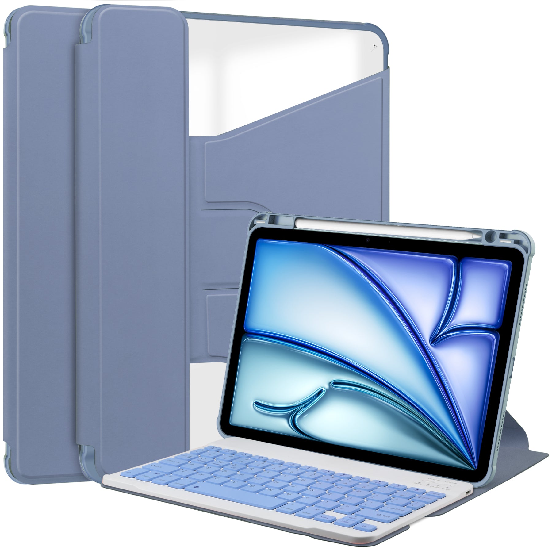 360° Rotating Keyboard Case for iPad Air 11 (M2 2024 / M3 2025) / Air 5/6 – Detachable Keyboard with Pencil Holder [Lavender]
