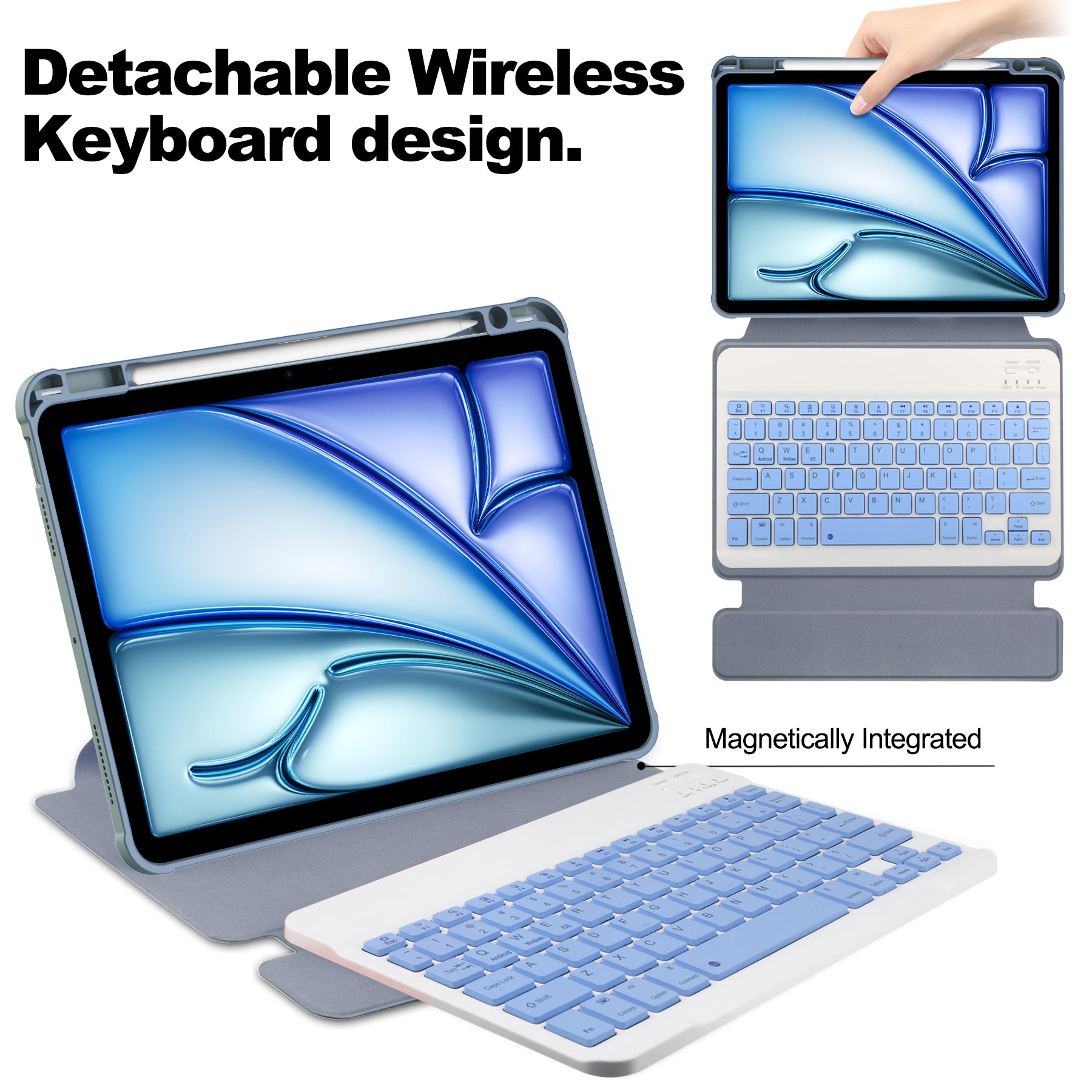 360° Rotating Keyboard Case for iPad Air 11 (M2 2024 / M3 2025) / Air 5/6 – Detachable Keyboard with Pencil Holder [Lavender]