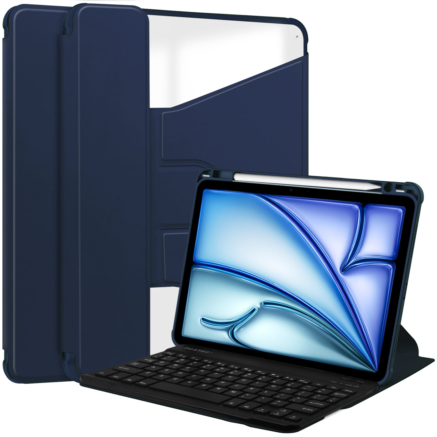 360° Rotating Keyboard Case for iPad Air 11 (M2 2024 / M3 2025) / Air 5/6 – Detachable Keyboard with Pencil Holder [Navy]
