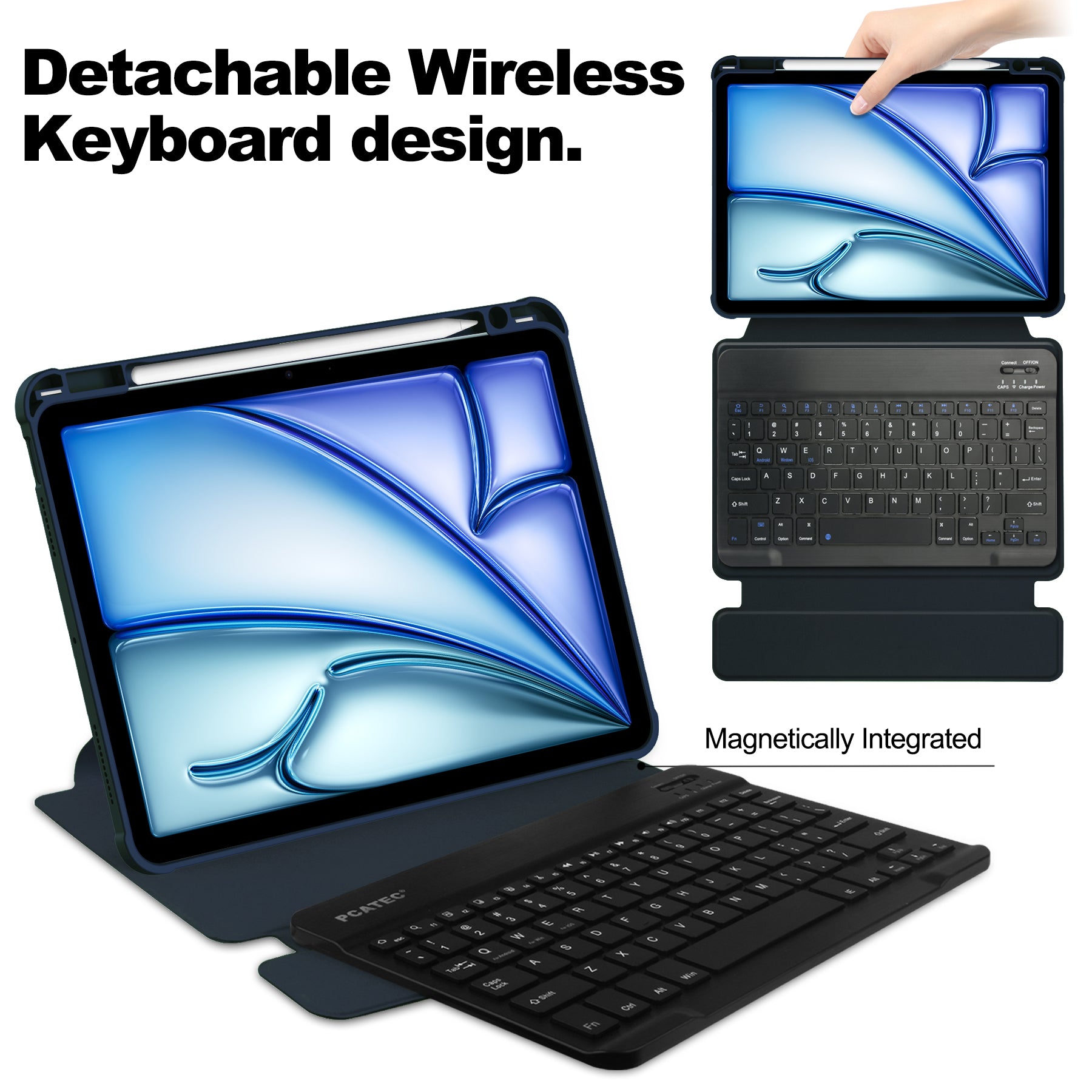 360° Rotating Keyboard Case for iPad Air 11 (M2 2024 / M3 2025) / Air 5/6 – Detachable Keyboard with Pencil Holder [Navy]