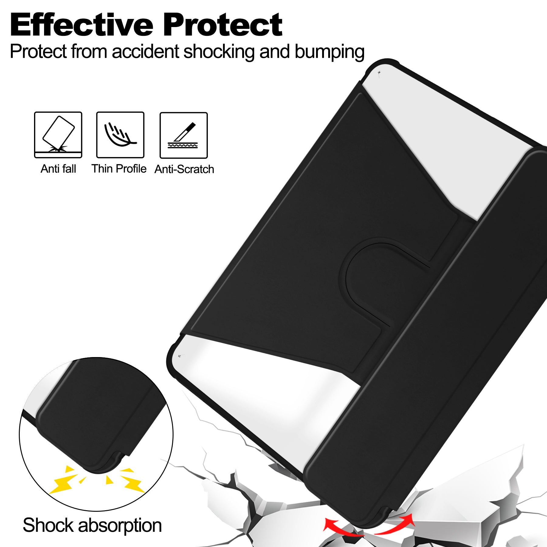 Rotating Acrylic Back PU Leather Case for iPad Air 11 (M2 2024 / M3 2025) / Air 5/6 with Pencil Holder [Black]