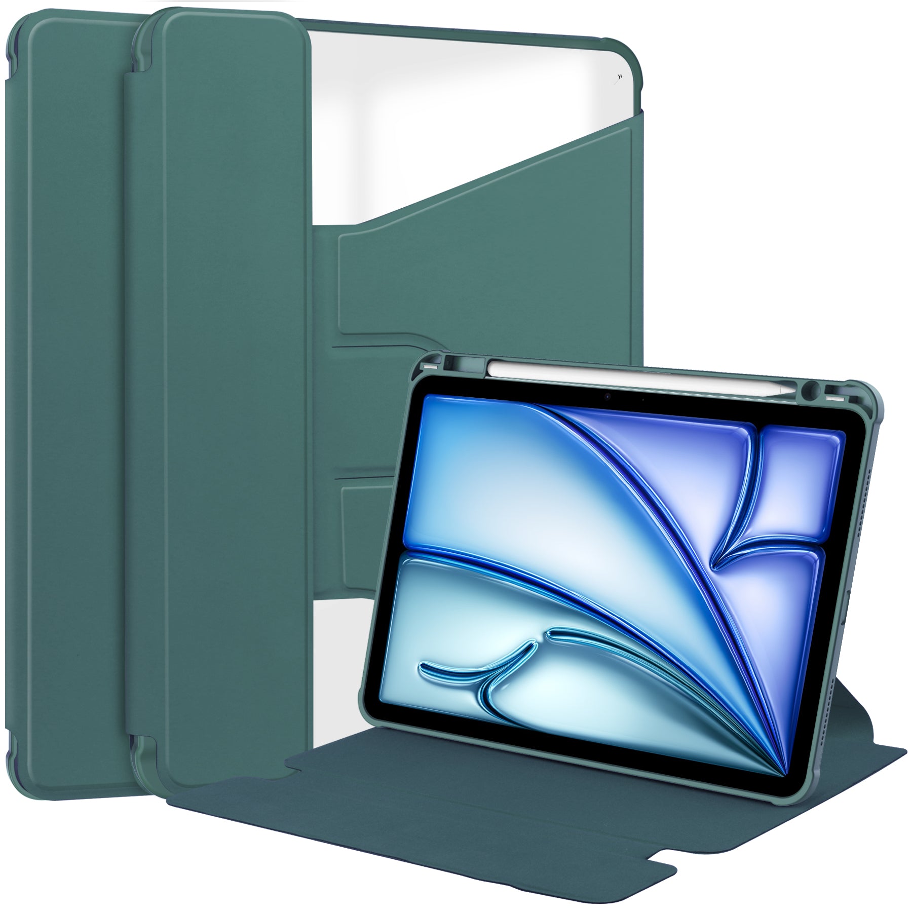 Rotating Acrylic Back PU Leather Case for iPad Air 11 (M2 2024 / M3 2025) / Air 5/6 with Pencil Holder [Teal]