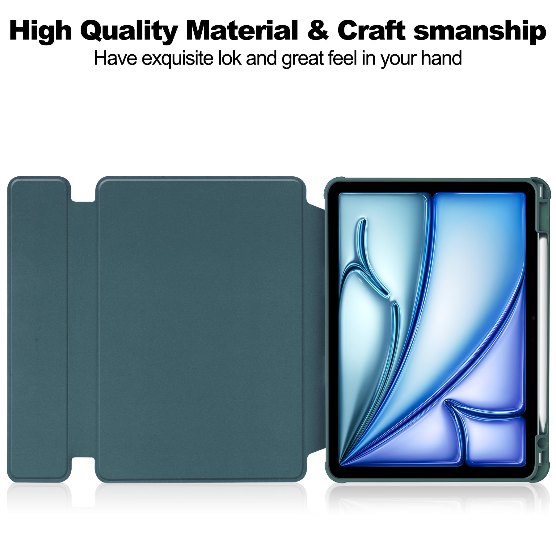 Rotating Acrylic Back PU Leather Case for iPad Air 11 (M2 2024 / M3 2025) / Air 5/6 with Pencil Holder [Teal]
