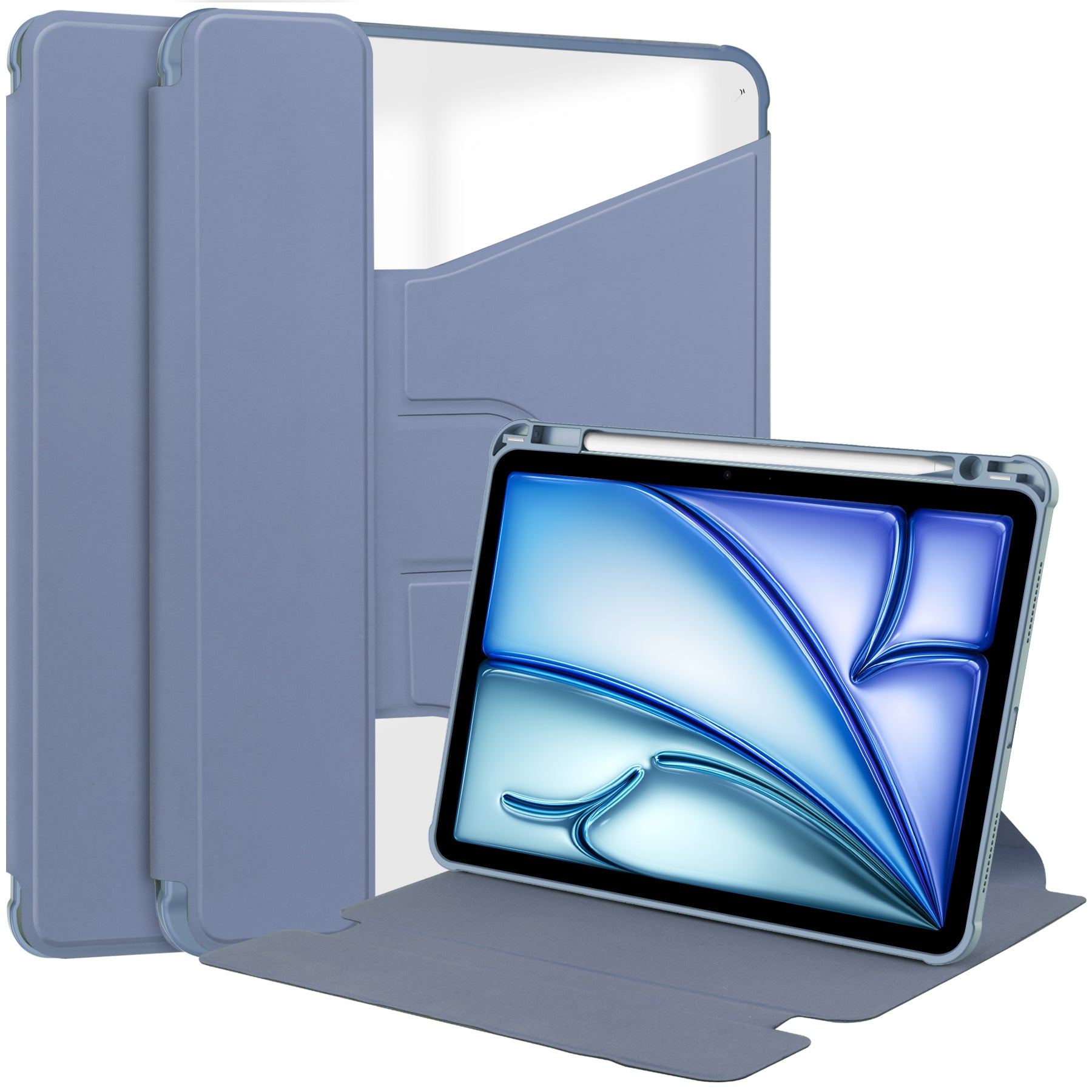 Rotating Acrylic Back PU Leather Case for iPad Air 11 (M2 2024 / M3 2025) / Air 5/6 with Pencil Holder [Lavender]