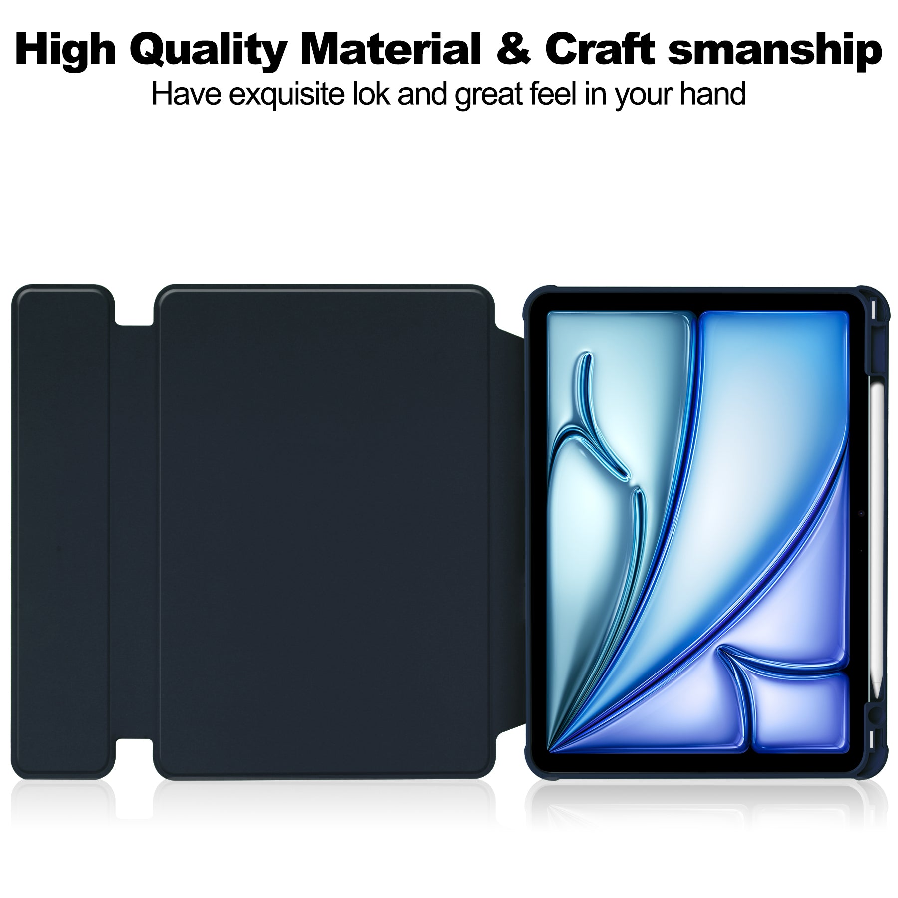 Rotating Acrylic Back PU Leather Case for iPad Air 11 (M2 2024 / M3 2025) / Air 5/6 with Pencil Holder [Navy]
