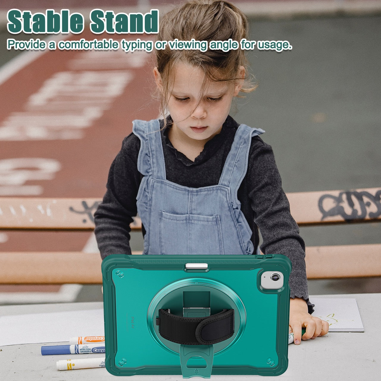 iPad Air 11" / 10.9" Rugged Case - 360° Stand, Hand & Shoulder Strap - Shockproof (M2/M3/M4) - Green