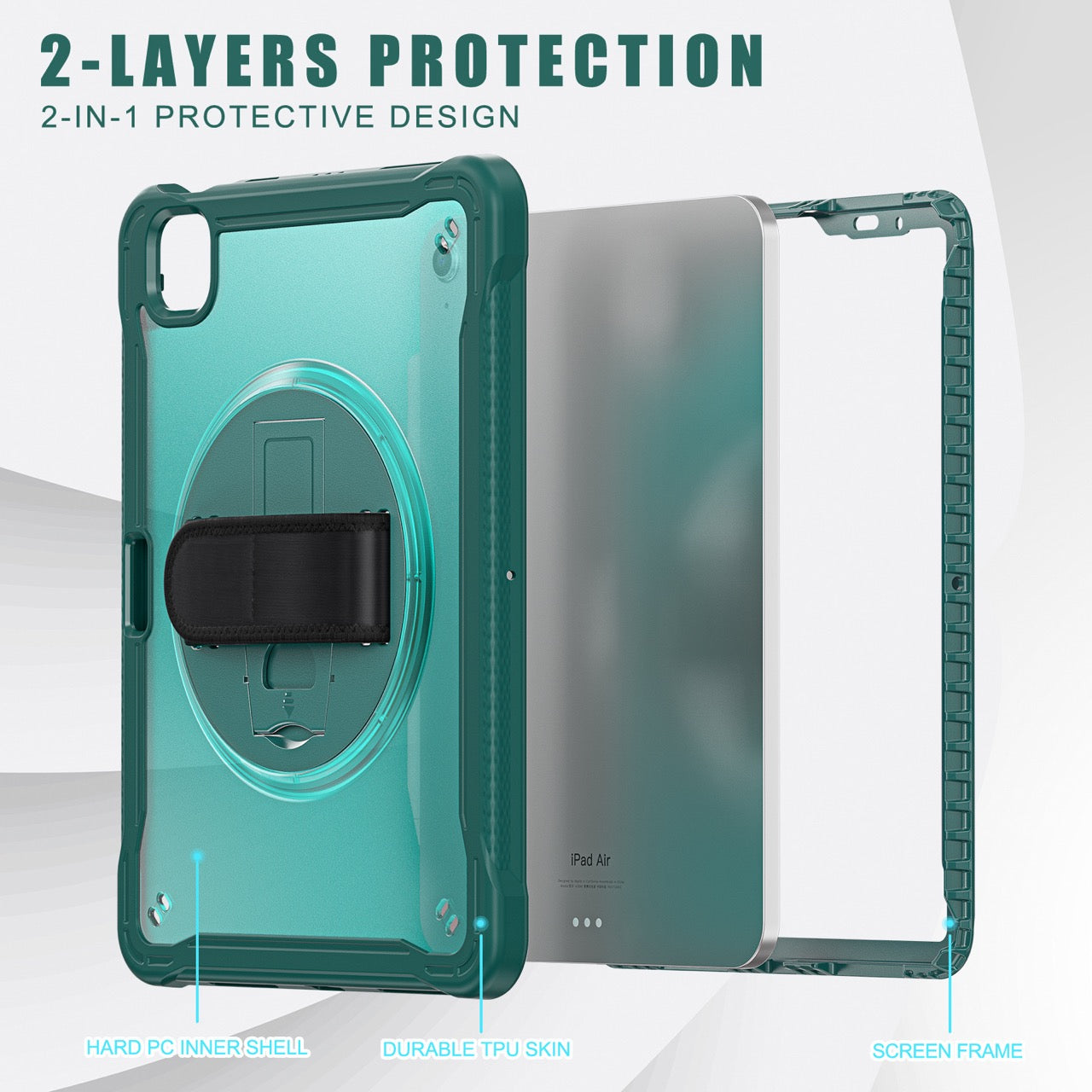 iPad Air 11" / 10.9" Rugged Case - 360° Stand, Hand & Shoulder Strap - Shockproof (M2/M3/M4) - Green