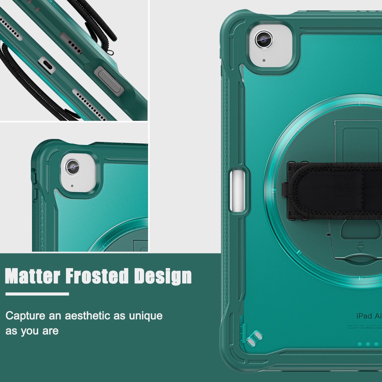 iPad Air 11" / 10.9" Rugged Case - 360° Stand, Hand & Shoulder Strap - Shockproof (M2/M3/M4) - Green