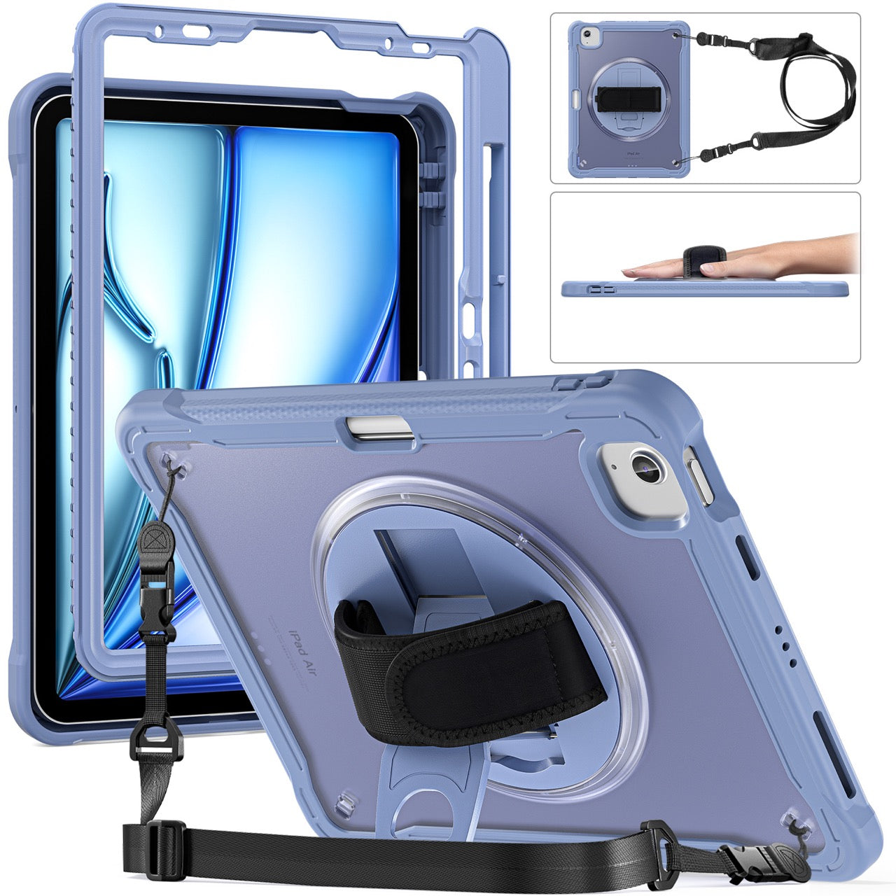 iPad Air 11" / 10.9" Rugged Case - 360° Stand, Hand & Shoulder Strap - Shockproof (M2/M3/M4) - Lavender