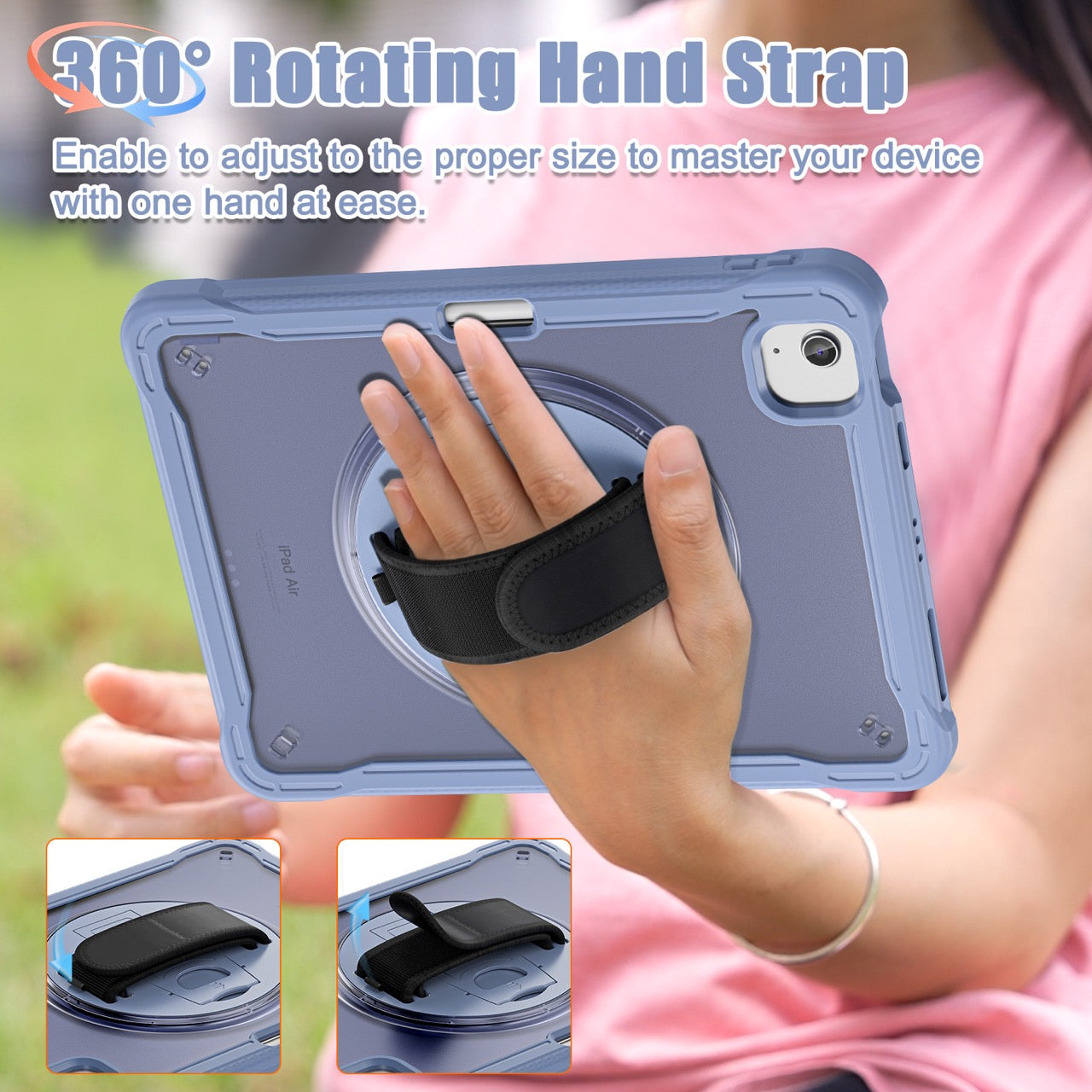 iPad Air 11" / 10.9" Rugged Case - 360° Stand, Hand & Shoulder Strap - Shockproof (M2/M3/M4) - Lavender