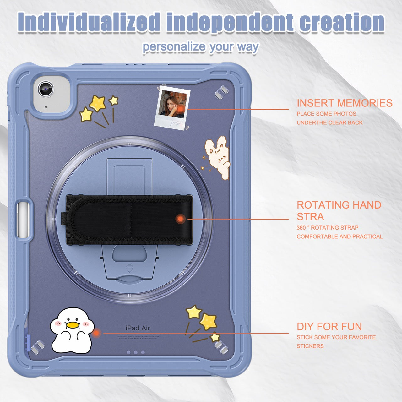 iPad Air 11" / 10.9" Rugged Case - 360° Stand, Hand & Shoulder Strap - Shockproof (M2/M3/M4) - Lavender