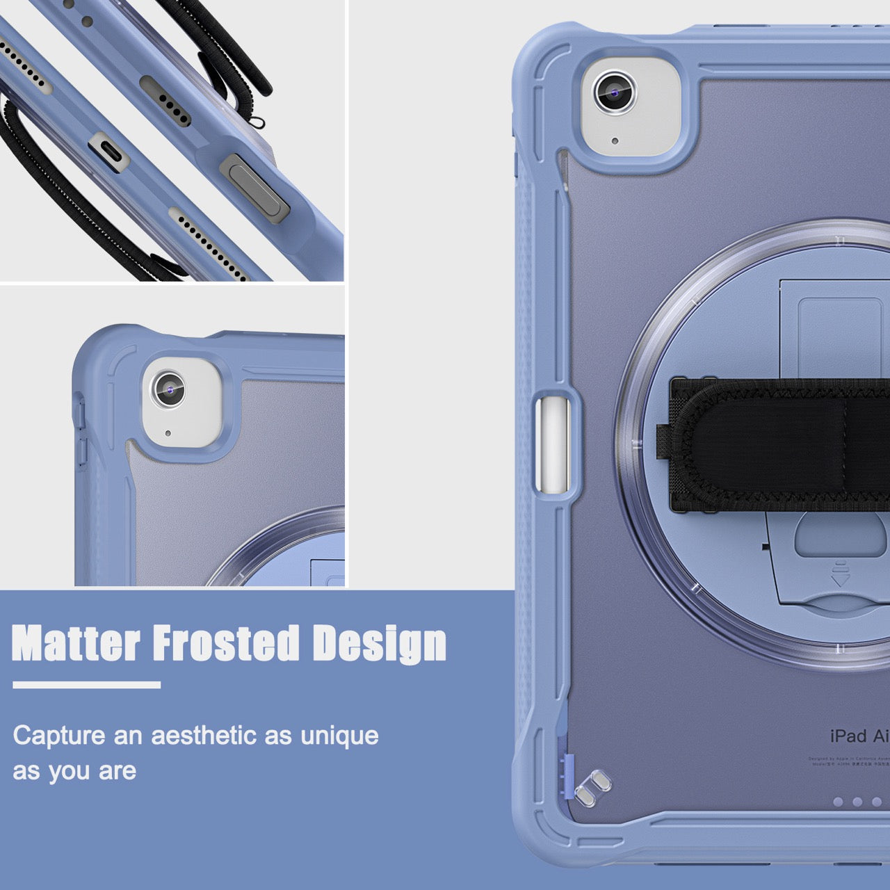 iPad Air 11" / 10.9" Rugged Case - 360° Stand, Hand & Shoulder Strap - Shockproof (M2/M3/M4) - Lavender