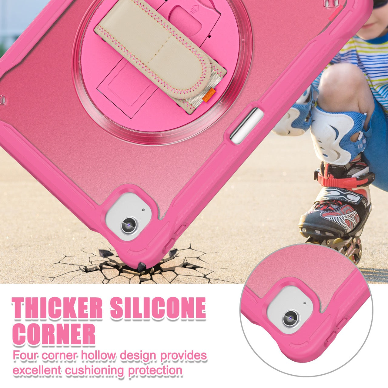 iPad Air 11" / 10.9" Rugged Case - 360° Stand, Hand & Shoulder Strap - Shockproof (M2/M3/M4) - Rose