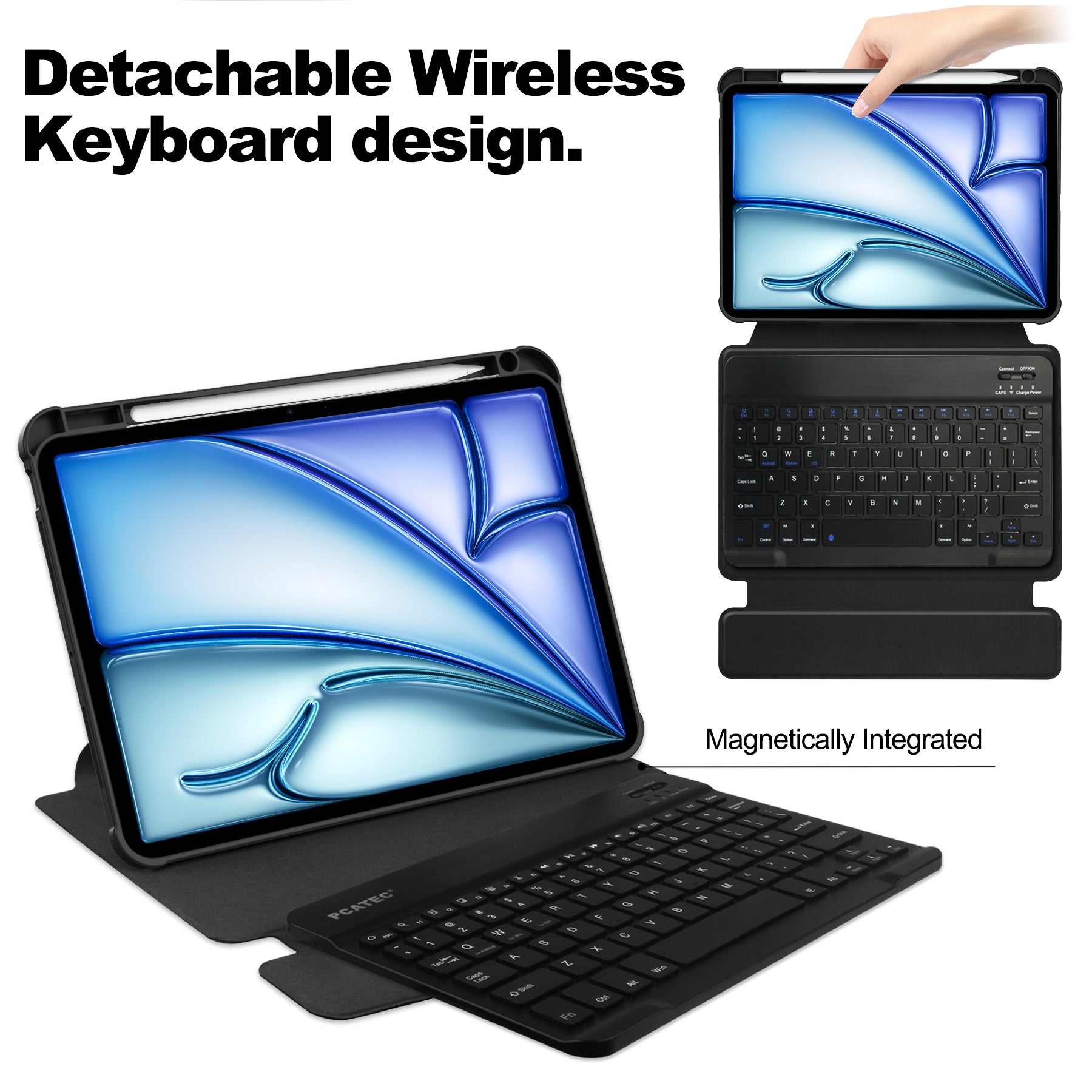 360° Rotating Keyboard Case for iPad Air 13 (M2 2024 / M3 2025) – Detachable Keyboard with Pencil Holder [Black]
