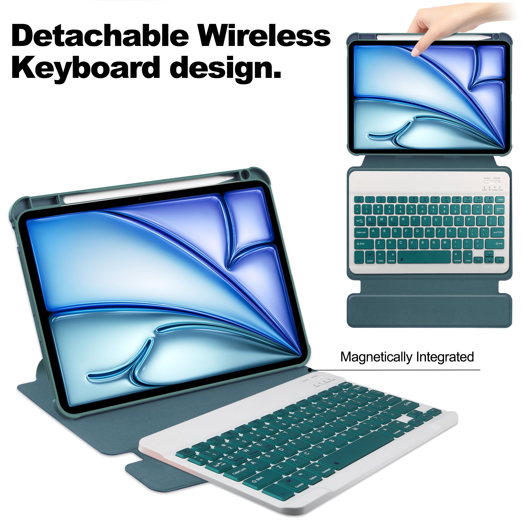 360° Rotating Keyboard Case for iPad Air 13 (M2 2024 / M3 2025) – Detachable Keyboard with Pencil Holder [Teal]
