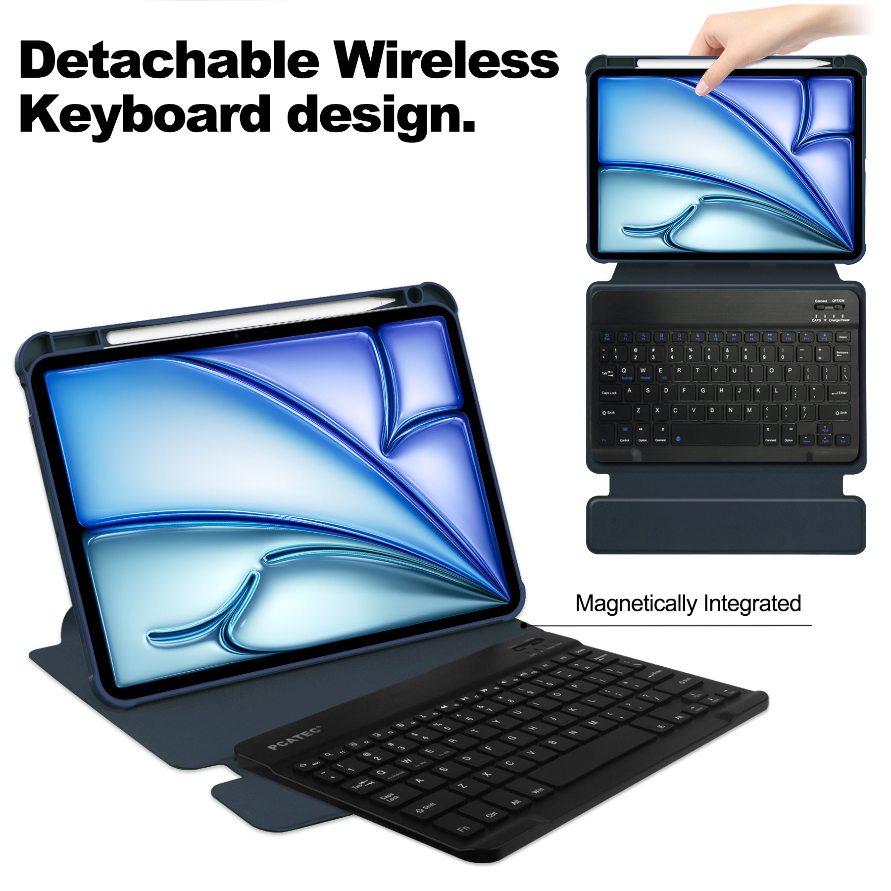 360° Rotating Keyboard Case for iPad Air 13 (M2 2024 / M3 2025) – Detachable Keyboard with Pencil Holder [Navy]