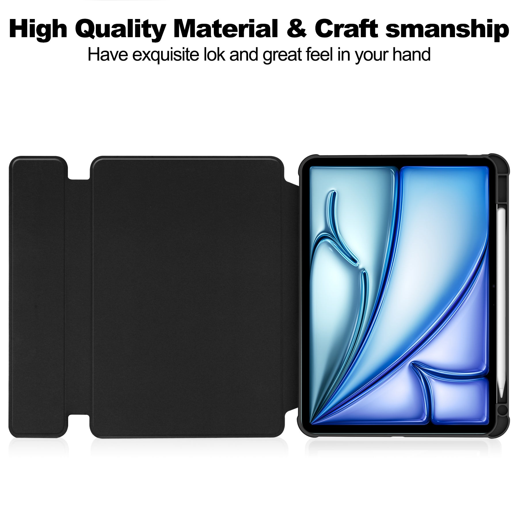 Rotating Acrylic Back PU Leather Case for iPad Air 13 (M2 2024 / M3 2025) with Pencil Holder [Black]