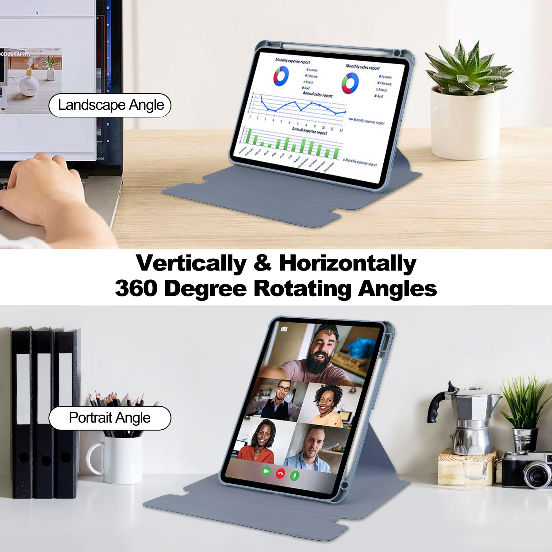 Rotating Acrylic Back PU Leather Case for iPad Air 13 (M2 2024 / M3 2025) with Pencil Holder [Lavender]