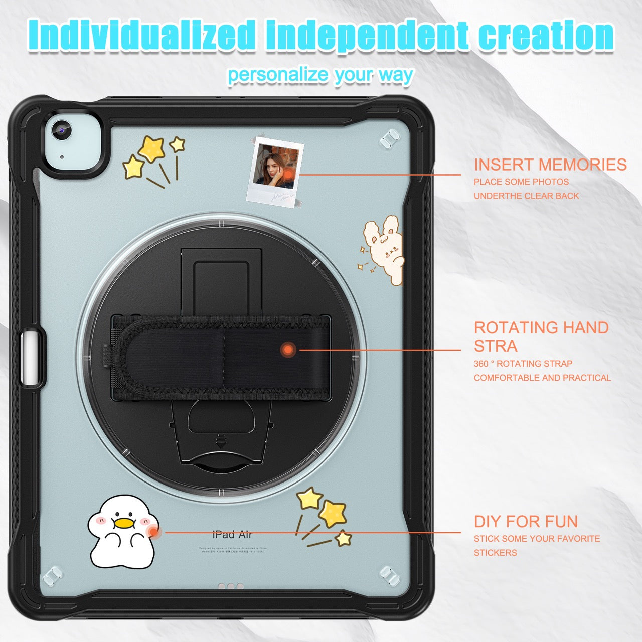 iPad Air 13" Rugged Case (M2/M3/M4) - 360° Stand, Hand & Shoulder Strap - Shockproof - Black