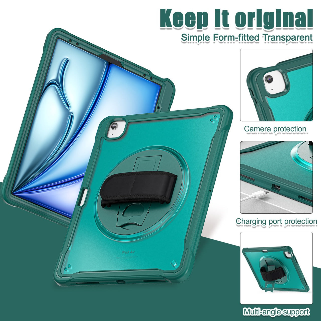 iPad Air 13" Rugged Case (M2/M3/M4) - 360° Stand, Hand & Shoulder Strap - Shockproof - Green
