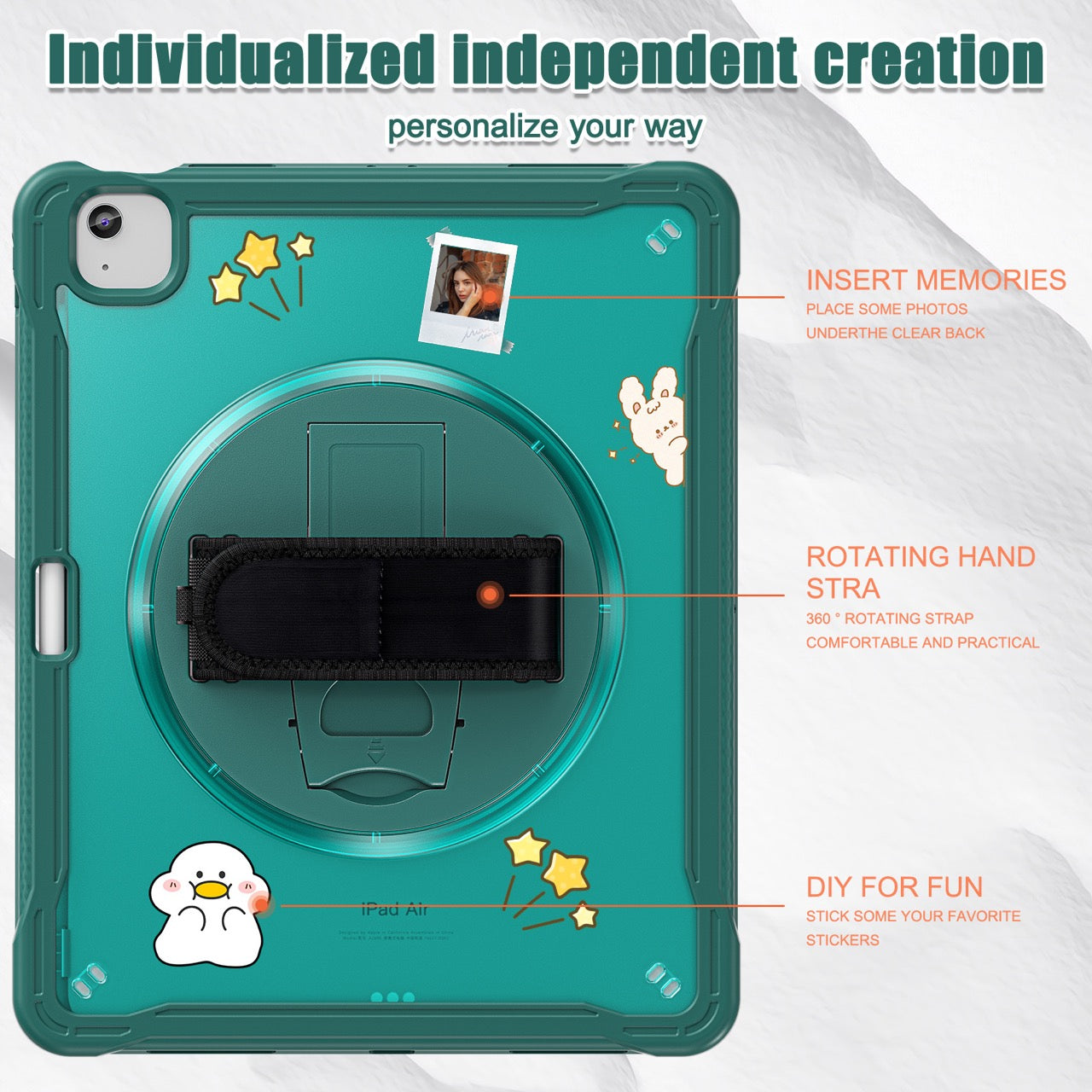 iPad Air 13" Rugged Case (M2/M3/M4) - 360° Stand, Hand & Shoulder Strap - Shockproof - Green