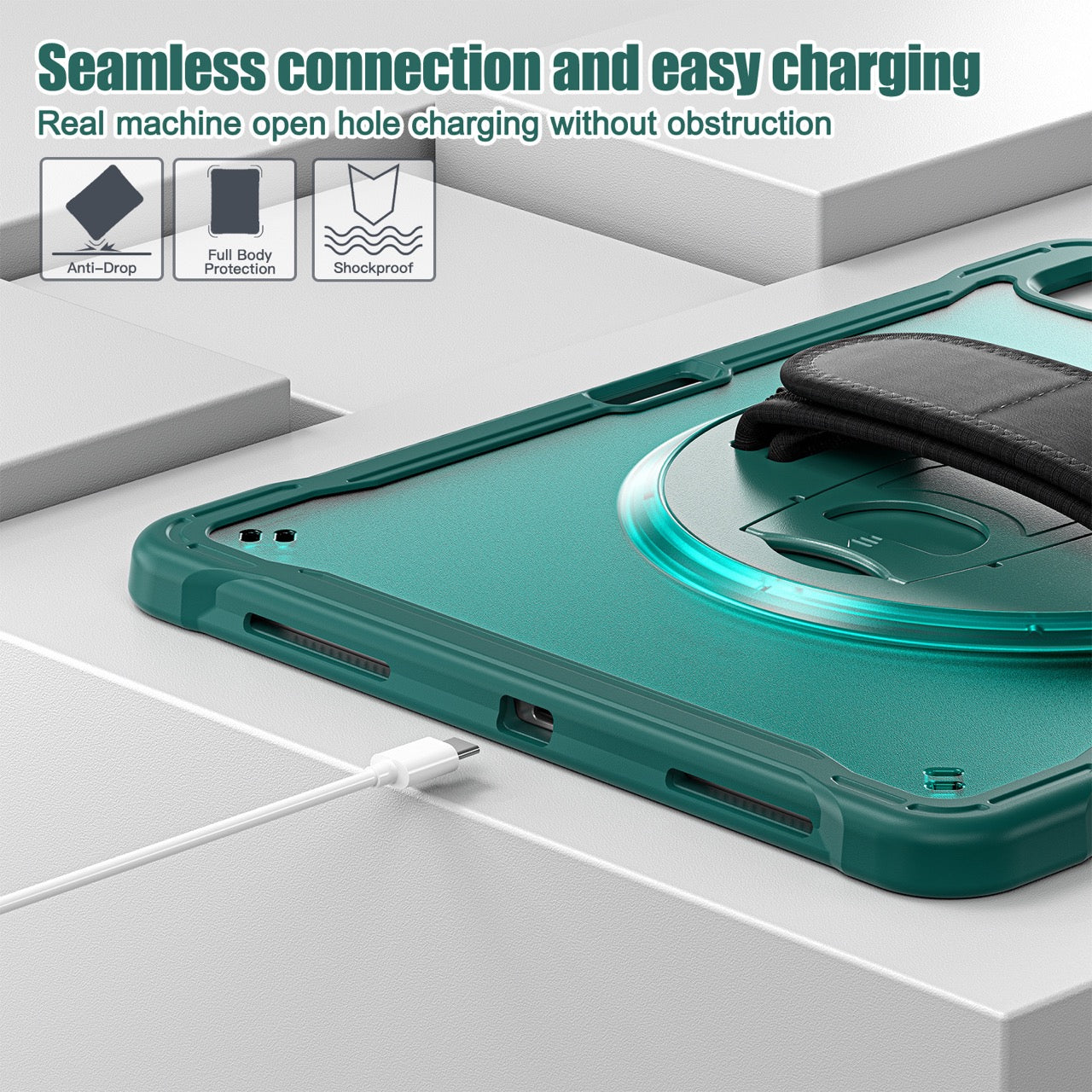 iPad Air 13" Rugged Case (M2/M3/M4) - 360° Stand, Hand & Shoulder Strap - Shockproof - Green